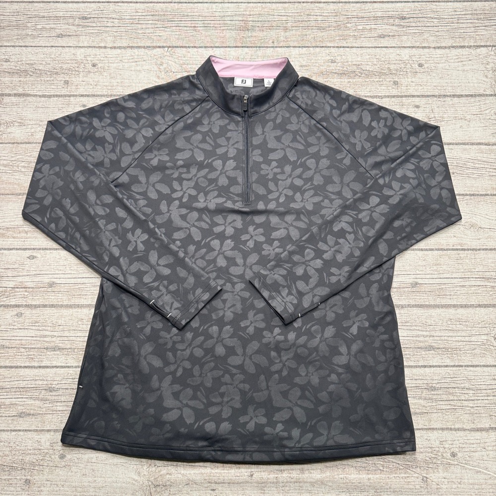 FootJoy Top Women's L Black Floral Quarter Zip Pullover Raglan Sleeve Athletic